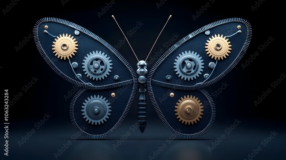 Aufkleber abstract butterfly with gears as wings representing the transformative process of finding innovative