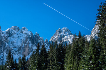 Julian Alps immersed in snow. Riofreddo Valley, wild and magical