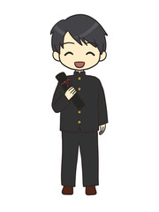 卒業する制服の男の子（笑顔）