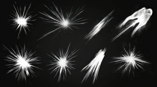 Line movement elements. Hand drawn chalk doodle expression signs, lines, sunburst, emphasis, sparkle ray, wind or exclamation marks. Charcoal pencil emotion effect decoration icons, anime manga sparks