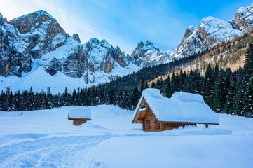 Julian Alps immersed in snow. Riofreddo Valley, wild and magical