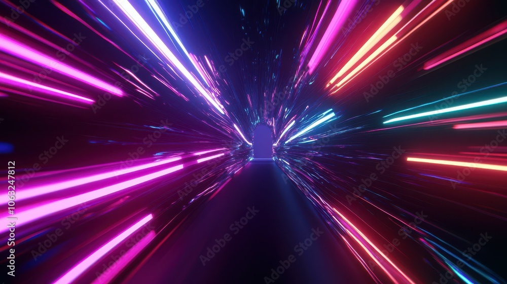 Aufkleber hyperjump in space. tunnel with neon arcs, multicolored glowing neon rays. high speed tunnel motion 