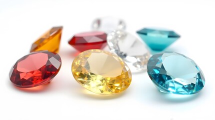 Colorful Gemstones on White Background