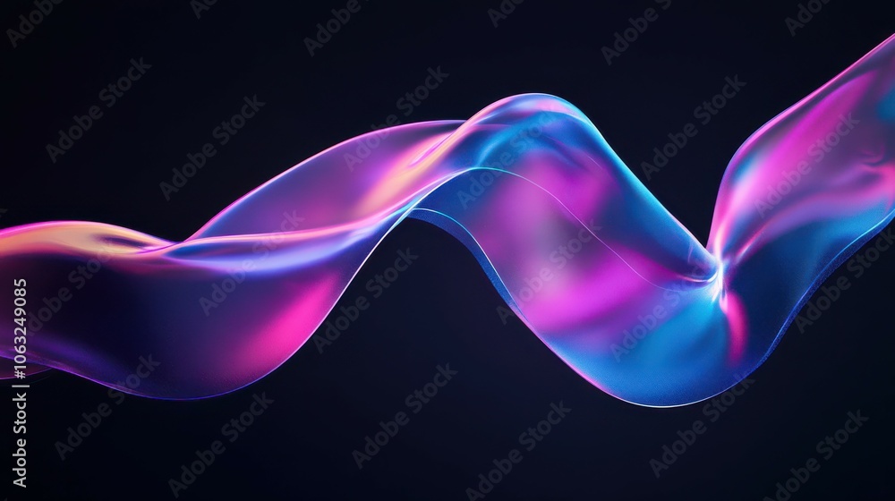 Aufkleber iridescent transparent tape with pink blue gradient texture in motion. flowing glossy curve shape.