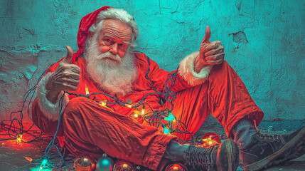 Fototapeta premium Santa celebrates a merry moment with festive activities and cheerful decorations