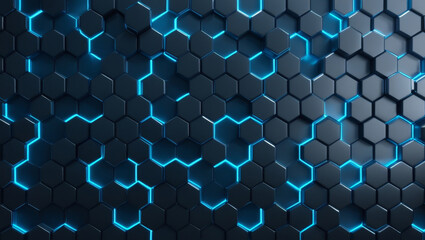 Hexagons pattern on blue background. Genetic research, molecular structure. Chemical engineering. Concept of innovation technology. Used for design healthcare, science and medicine background