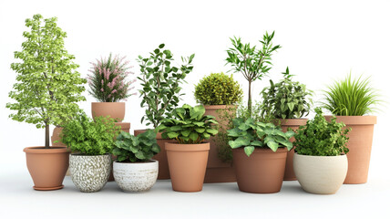 Fototapeta premium a collection of potted plants isolated on a white background
