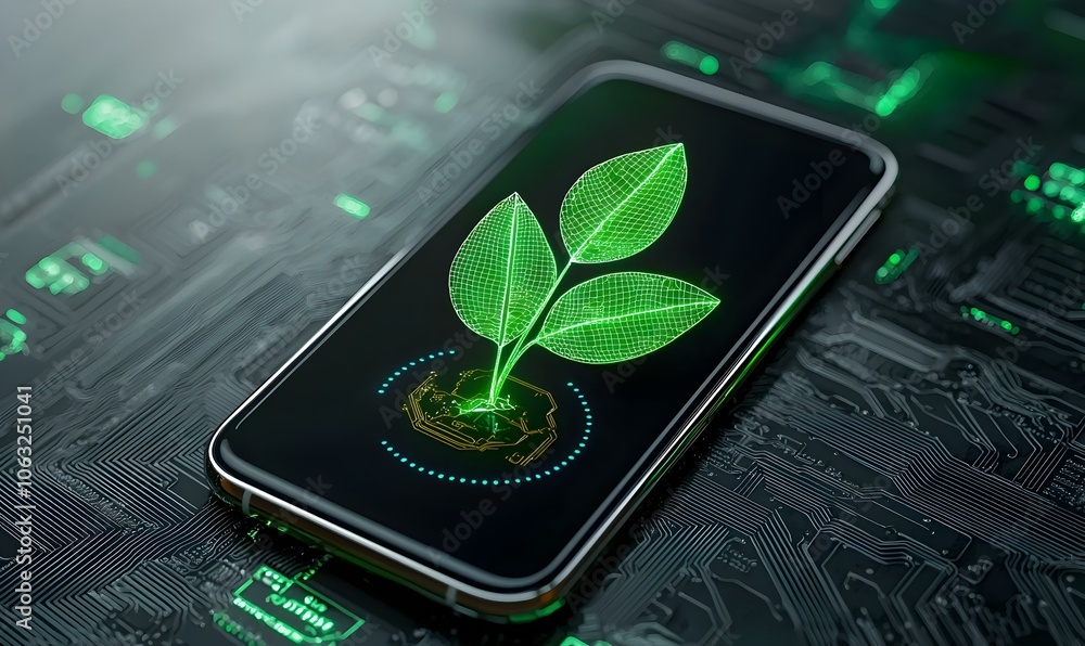 Poster smartphone interface for co2 footprint tracking, a vibrant display showcasing an app designed to mon
