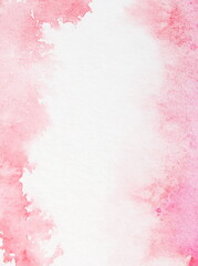 Watercolor texture background. Abstract light pink frame painting  on white backdrop isolated. template, card. Copy space