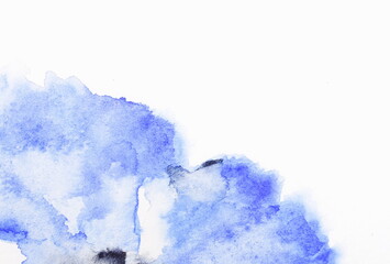 Watercolor texture background. Abstract  blue   painting frame isolated on white backdrop.Template, card, blank. Copy space
