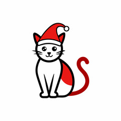 Christmas Cat bold line art vector with white background