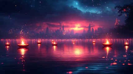 Fototapeta premium Scenic Group of Boats Floating on Calm Waters