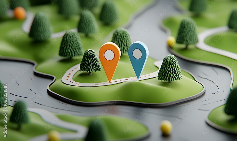 Poster vibrant illustrated map highlighting key landmarks and attractions with colorful markers for engagin