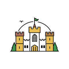 Windsor building line art color vector with white background