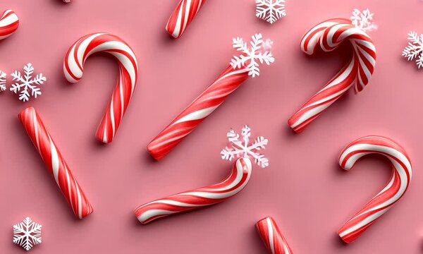 Delightful candy canes scattered on a festive pink backdrop for a cheerful winter celebration