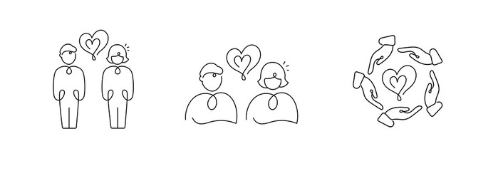 Compassionate Connections Icon Set – Representing Mental Wellbeing, Empathy, and Social Unity. Compassionate connections, Mental wellbeing,  Empathy, Social unity,  Community care;.