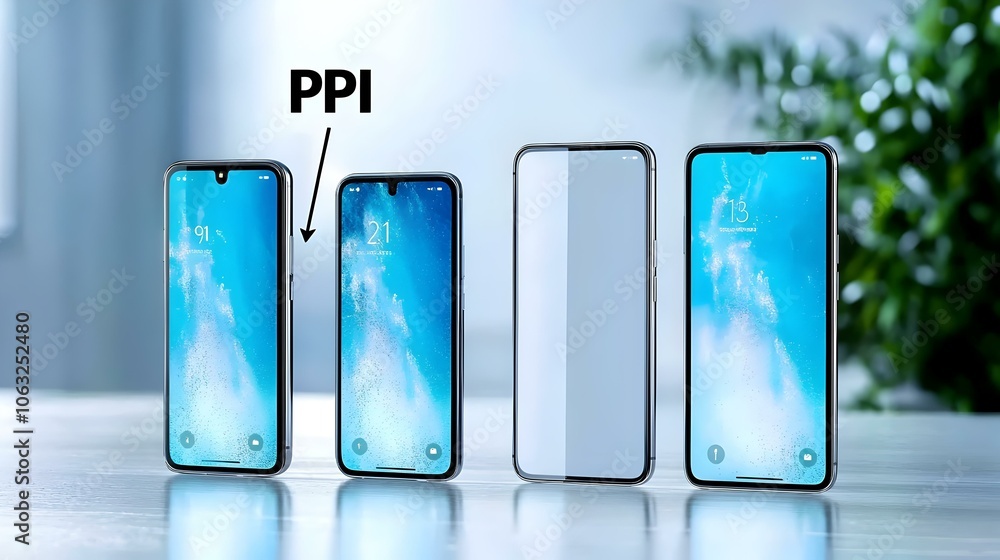 Poster technical diagram illustrating ppi values, clear comparison of pixel density metrics, informative la