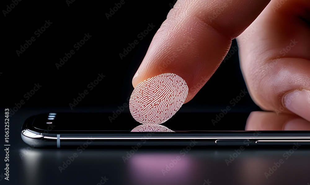 Poster fingerprint authentication, a close-up view of a person�s finger pressing on a biometric scanner, sh