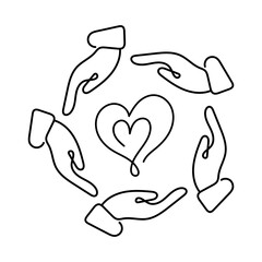 Circle of Hands with Heart Symbol – Collective Compassion and Community Support Icon
