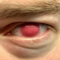Obraz premium Close-up of a human eye with redness and irritation.
