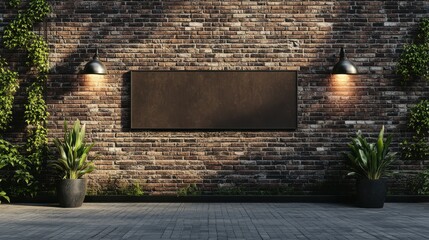 Mockup Of Long Horizontal Customizable Sign On Brick Wall