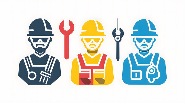 Mechanic icons with helmet on white background. Mechanic icons illustration