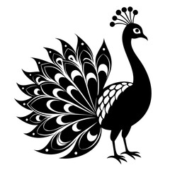 Peacock Bird black silhouette vector illustration isolated on a transparent background