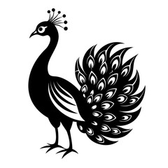 Peacock Bird black silhouette vector illustration isolated on a transparent background