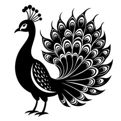 Peacock Bird black silhouette vector illustration isolated on a transparent background