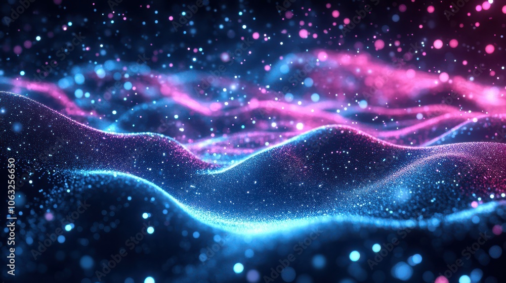 Aufkleber high physics, wave function effect. glowing wave flow and particle background.
