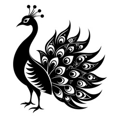 Peacock Bird black silhouette vector illustration isolated on a transparent background