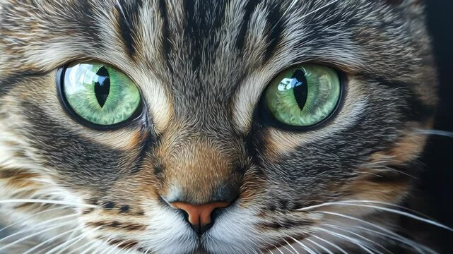 Close-up portrait of a British Tabby Cat with expressive green eyes 