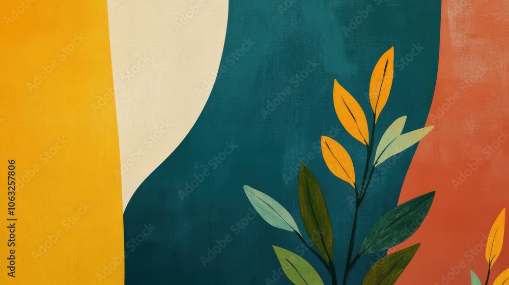 Aufkleber multi-purpose botanical feel background with simple minimal abstract colors and primitive natural or