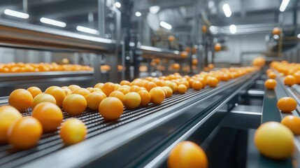 Conveyor production line for processing food and fruits in an automated factory setting