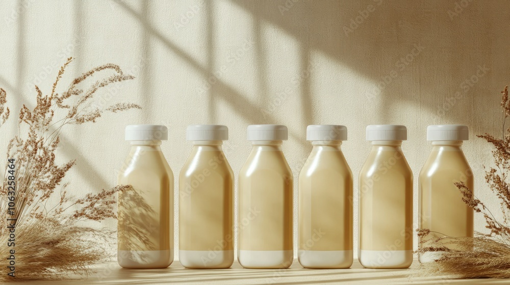 Poster natural bottles in soft light with minimalist background