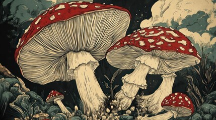 mushroom artistic illustration wallpaper with vibrant colors and magical atmosphere