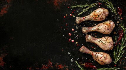 Fresh Raw Chicken Drumsticks with Herbs and Spices