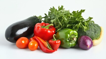 Fresh Vegetables Arranged on White Background