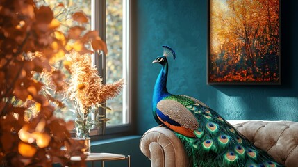 Colorful Peacock Displaying Its Feathers in Soft Pastels