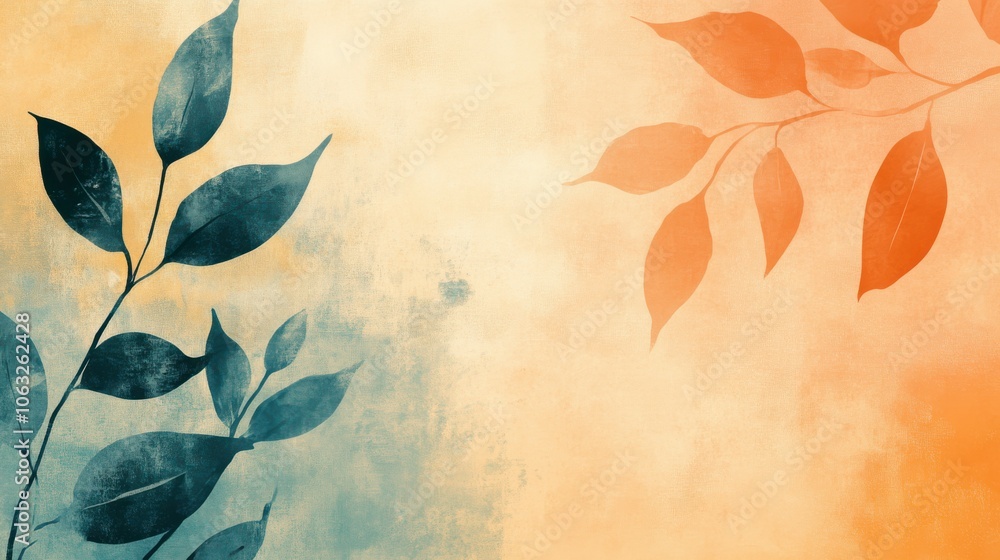 Poster multi-purpose botanical feel background with simple minimal abstract colors and primitive natural or