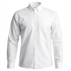 The white shirt is shown on the front with long sleeves and buttons down the center, a plain cotton material, a large collar with no creases or folds,generative ai