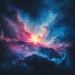 Fototapeta premium A vibrant cosmic scene depicting colorful nebulae and stars in space.