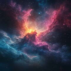 Fototapeta premium A vibrant cosmic scene depicting colorful nebulae and stars in space.