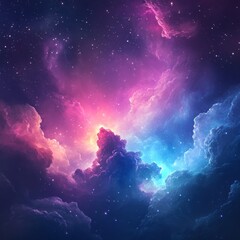 Naklejka premium A vibrant cosmic scene showcasing colorful clouds and stars in space.