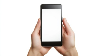 hand holding smartphone isolated on white background