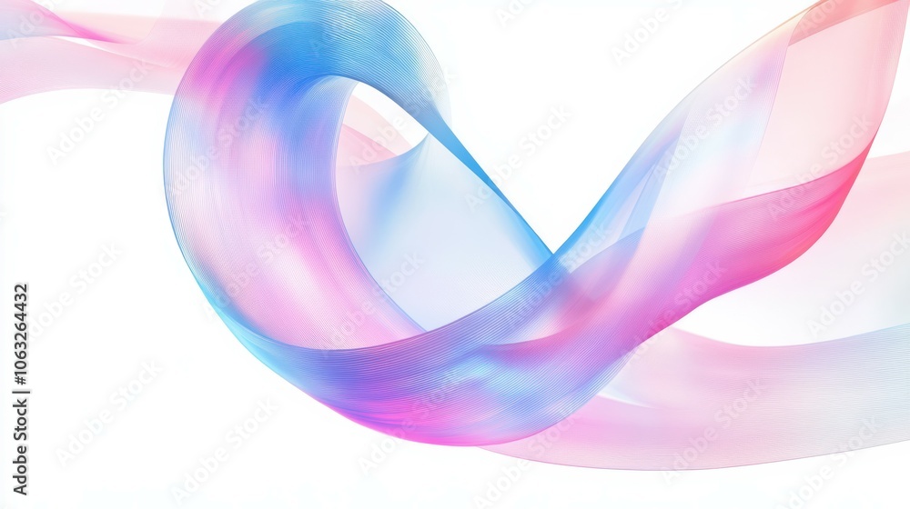 Poster iridescent transparent tape with pink blue gradient texture in motion. flowing glossy curve shape.
