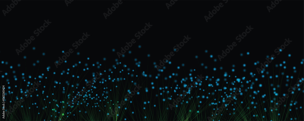 Poster Abstract vector technology background. Wave of particles artificial neural network