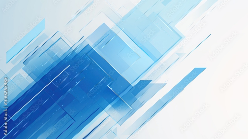 Poster abstract blue geometric shapes creating a dynamic and modern background, evoking a sense of technolo