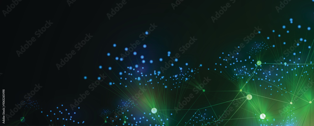 Leinwandbilder Abstract vector technology background. Wave of particles artificial neural network
