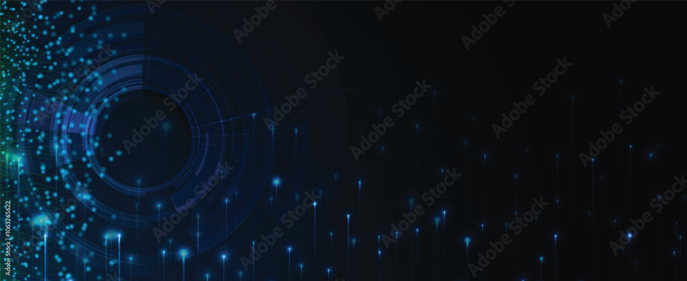 Aufkleber Abstract vector technology background. Wave of particles artificial neural network